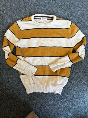 Cat & Jack Mustard, Cream & Navy Striped Kids Crewneck Sweater